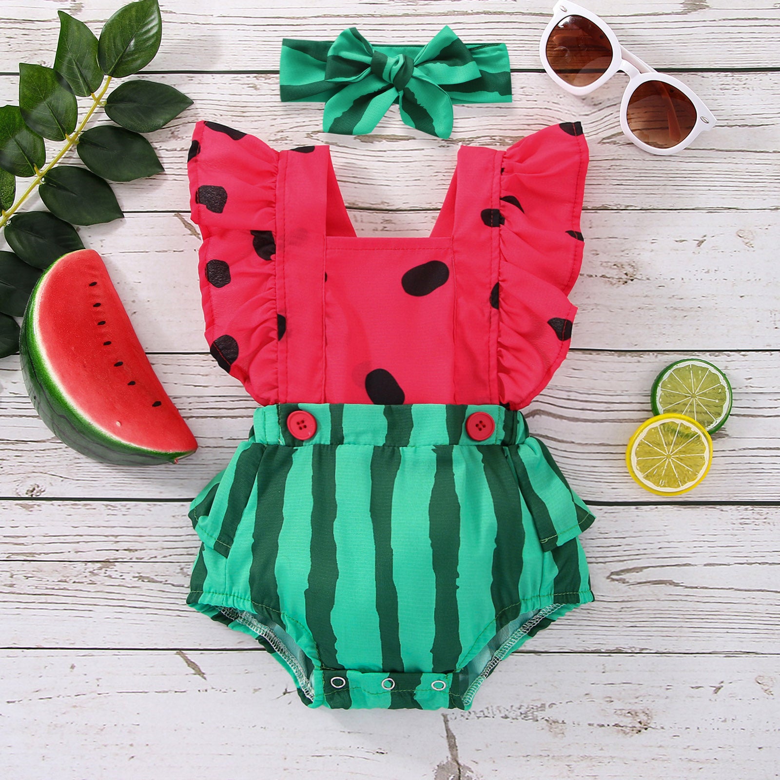SWEET WATERMELON Romper with Headband