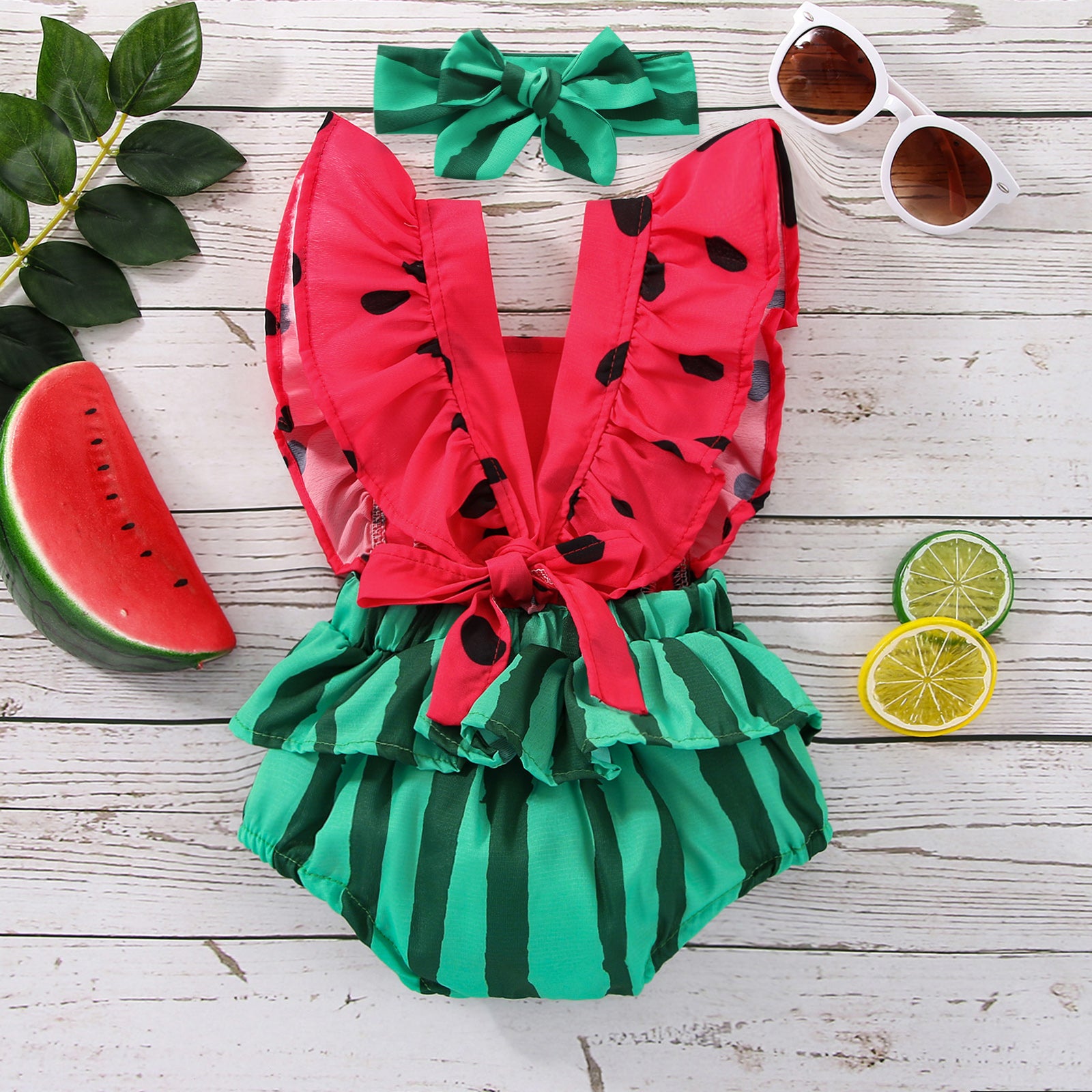 SWEET WATERMELON Romper with Headband